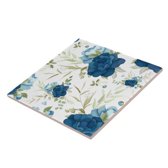 Beautiful Blue Floral Seamless Pattern Tile (Side)