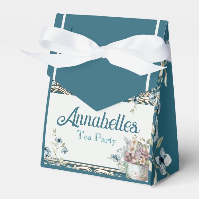 Beautiful Blue Floral Tea Party Favour Box (Front Side)