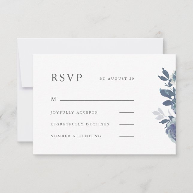 Beautiful Blue Floral Wedding Rsvp (Front)