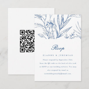 Beautiful Blue Floral Wedding RSVP with QR Code Card