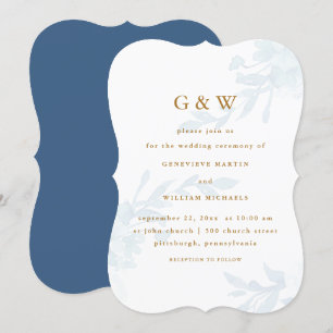 Beautiful Blue Floral with Gold Colour Monograms Invitation