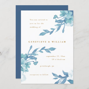 Beautiful Blue Floral with Gold Colour Text Invitation