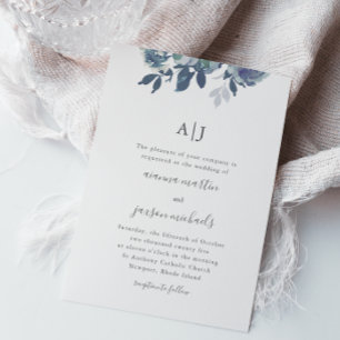 Beautiful Blue Floral with Monogram Photo Wedding Invitation
