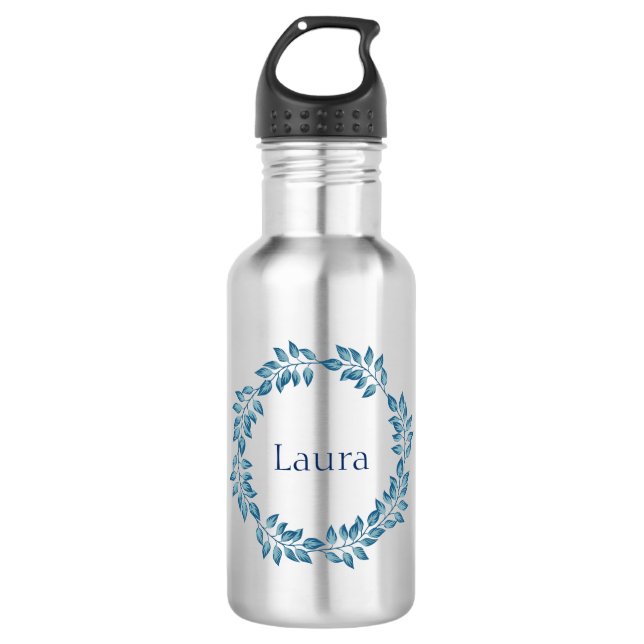 Beautiful Blue Floral Wreath Customise 532 Ml Water Bottle (Front)