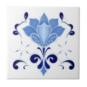 Beautiful Blue Flower Ceramic Tile