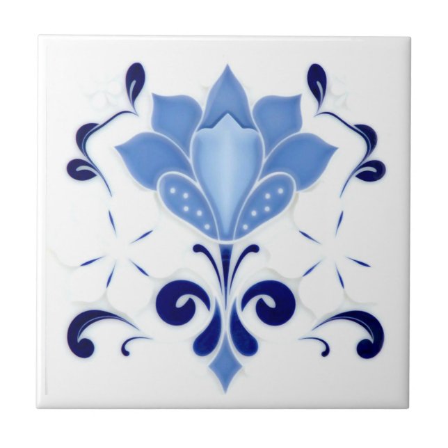 Beautiful Blue Flower Ceramic Tile (Front)