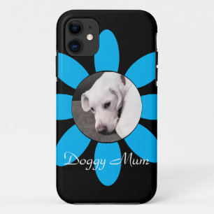 Beautiful Blue Flower Frame Cute Puppy Dog Black iPhone 11 Case