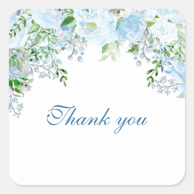 Beautiful blue flower thank you  square sticker (Front)