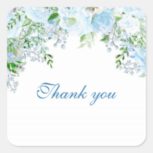 Beautiful blue flower thank you  square sticker