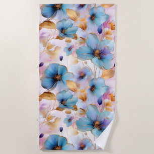 Beautiful Blue Flowers Alcohol Ink in Soft Pastels Beach Towel