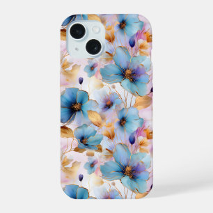 Beautiful Blue Flowers Alcohol Ink in Soft Pastels iPhone 15 Case