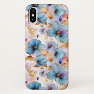 Beautiful Blue Flowers Alcohol Ink Pastel iPhone X Case