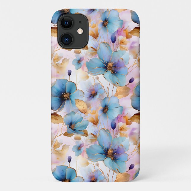 Beautiful Blue Flowers Alcohol Ink Pastel Case-Mate iPhone Case (Back)