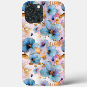 Beautiful Blue Flowers Alcohol Ink Pastel iPhone 13 Pro Max Case