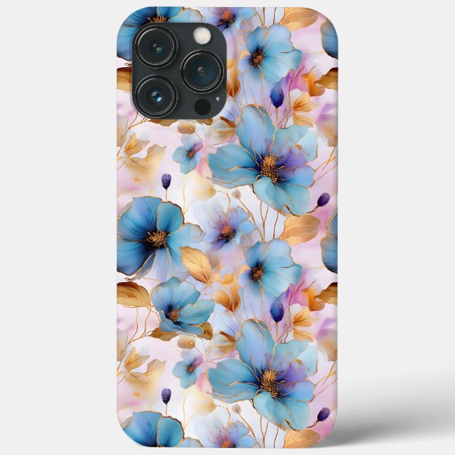 Beautiful Blue Flowers Alcohol Ink Pastel Case-Mate iPhone Case (Back)