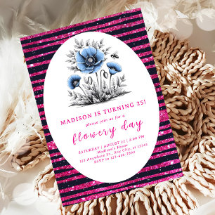 Beautiful blue flowers birthday invitation