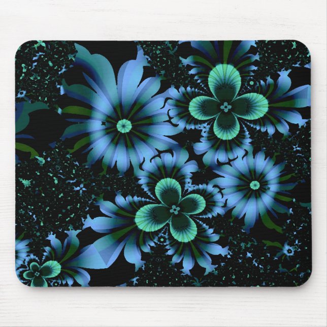 Beautiful Blue Flowers Fine Fractal Art Mouse Mat (Front)