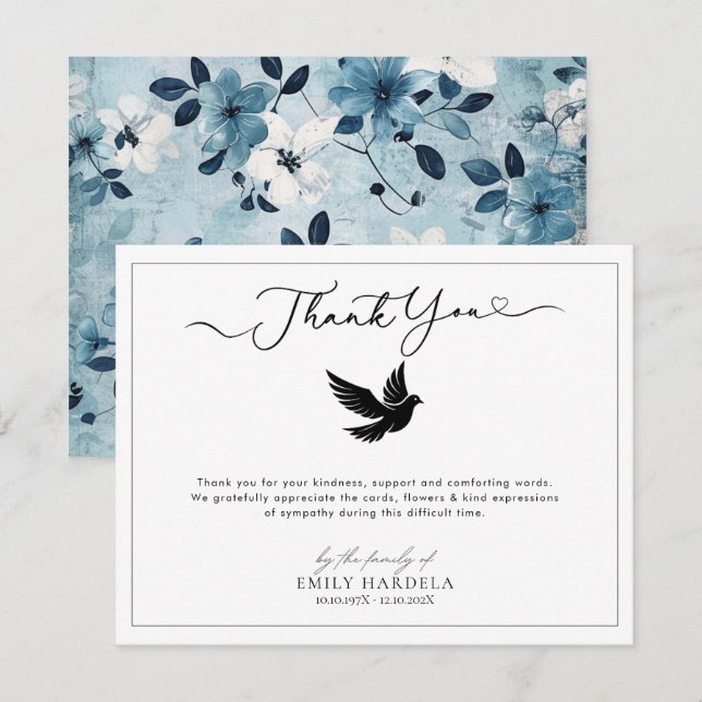 Beautiful Blue Flowers Funeral Thank You Card (Front/Back)