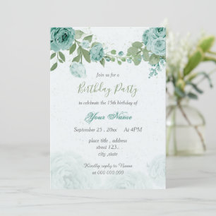 beautiful blue flowers green leaves birthday invitation