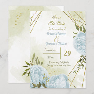 beautiful blue flowers green leaves botanical save the date