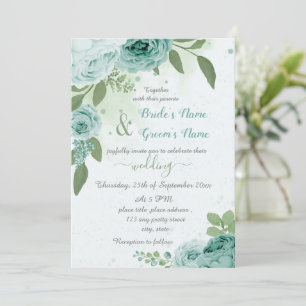 beautiful blue flowers green leaves wedding invitation