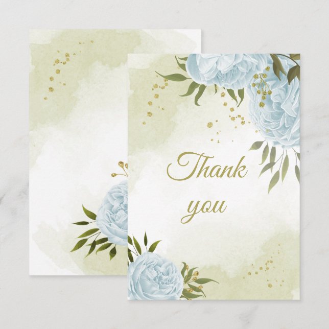 beautiful blue flowers greenery botanical thank you card (Front/Back)