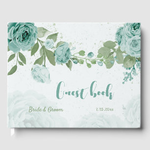 beautiful blue flowers greenery botanical wedding guest book