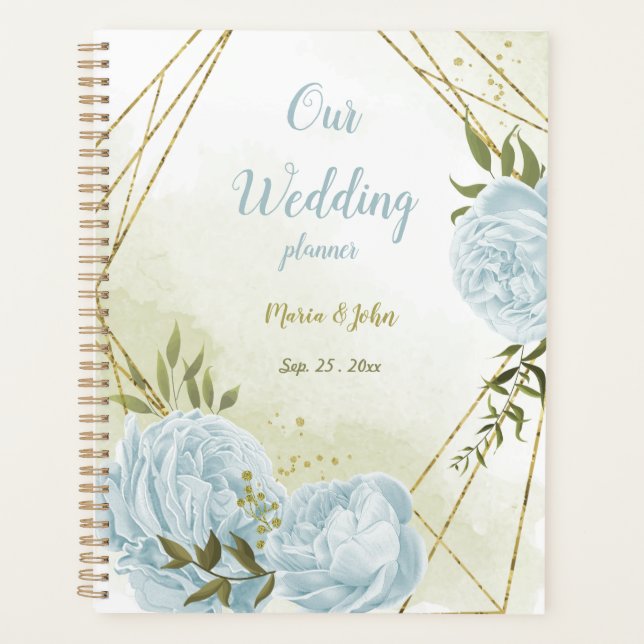 beautiful blue flowers greenery botanical wedding planner (Front)