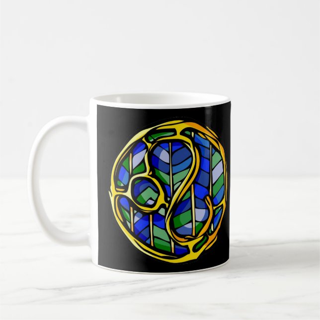 Beautiful Blue Gemstone Leo Symbol Coffee Mug (Left)
