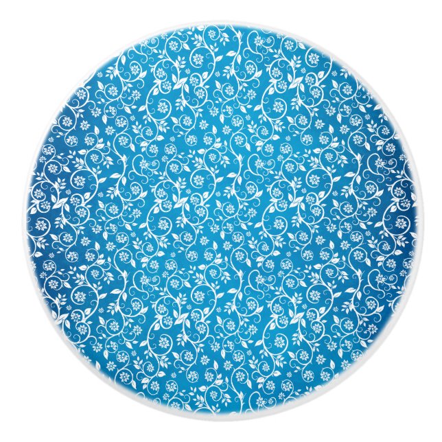 Beautiful Blue Geometric Pattern Ceramic Knob (Front)