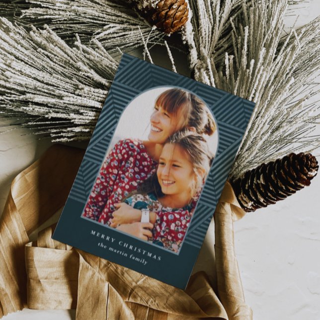 Beautiful Blue Geometric Pattern Photo Christmas Holiday Card (Creator Uploaded)