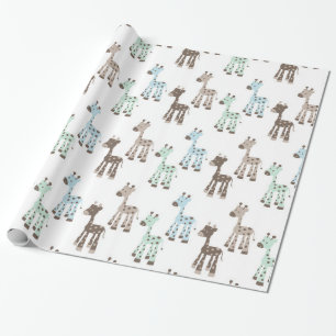 Beautiful Blue Giraffe Baby Pattern Wrapping Paper