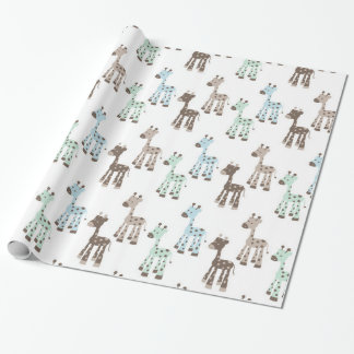 Beautiful Blue Giraffe Baby Pattern Wrapping Paper