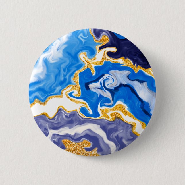 Beautiful Blue, Gold and White Swirls like Water   6 Cm Round Badge (Front)