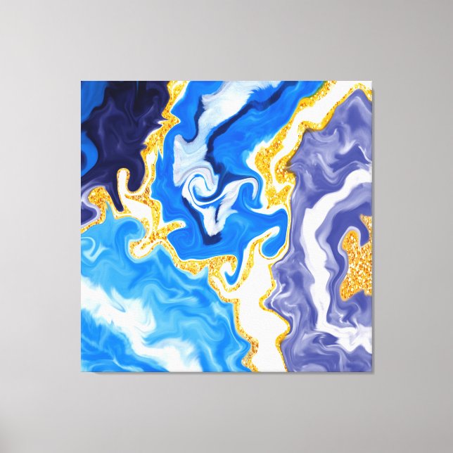 Beautiful Blue, Gold and White Swirls like Water   Canvas Print (Front)