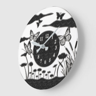 Beautiful Blue/Gold Butterflies Large Clock