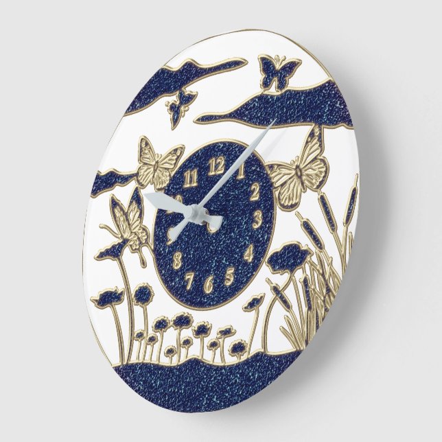 Beautiful Blue/Gold Butterflies Large Clock (Angle)
