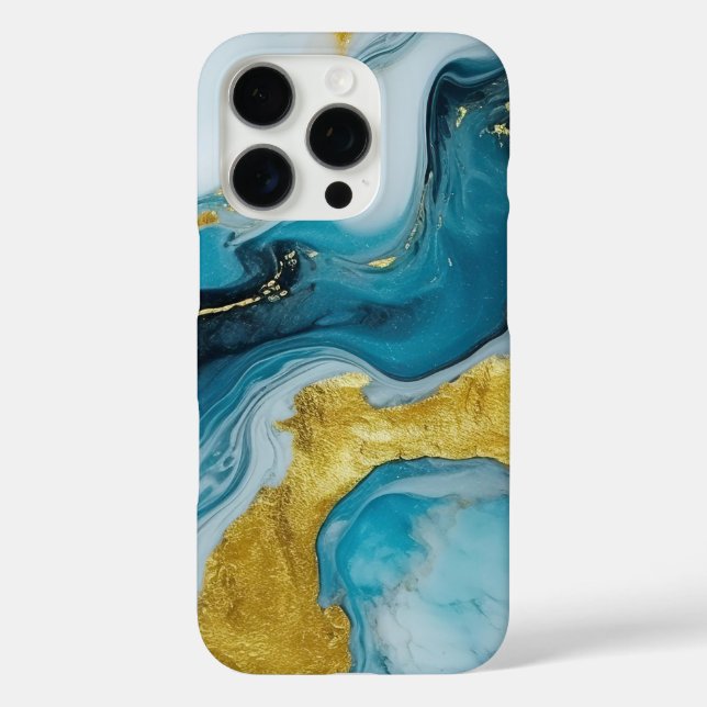 Beautiful Blue Gold Swirl iPhone 16 Pro Case (Back)
