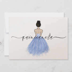 Beautiful Blue Gown Dress Script Quinceanera Party Invitation