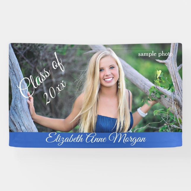 Beautiful,Blue Graduation Banner Custom Photo, (Horizontal)