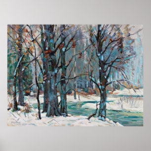 Beautiful Blue Gray Winter Snow Scene Poster