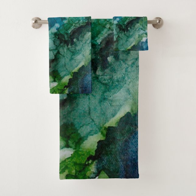 Beautiful Blue Green Wave Bathroom Towel Set (Insitu)