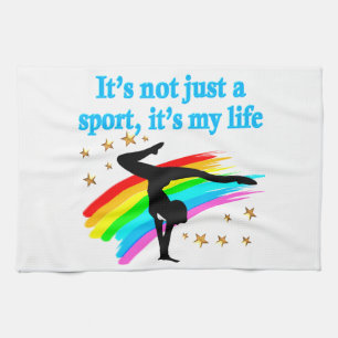 BEAUTIFUL BLUE GYMNASTICS IS MY LIFE DESIGN TEA TOWEL
