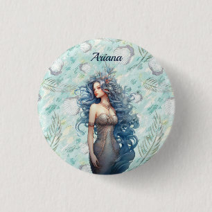 Beautiful Blue-Haired Mermaid  3 Cm Round Badge