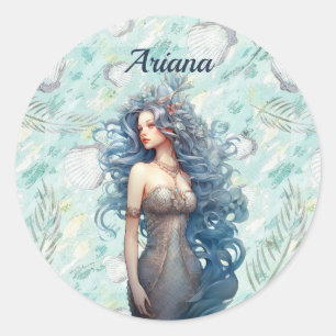 Beautiful Blue-Haired Mermaid Classic Round Sticker