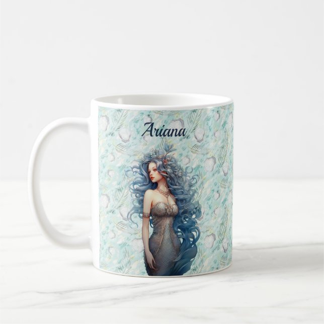 Beautiful Blue-Haired Mermaid  Coffee Mug (Left)