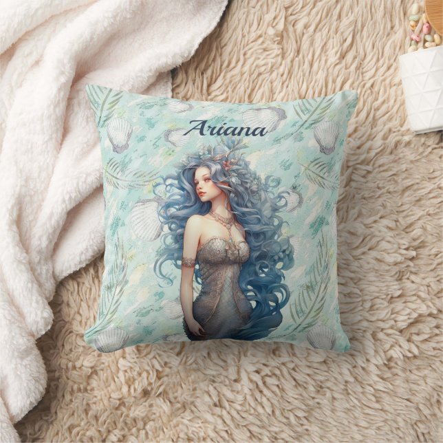 Beautiful Blue-Haired Mermaid  Cushion (Blanket)