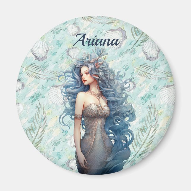 Beautiful Blue-Haired Mermaid  Magnet (Front)