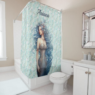 Beautiful Blue-Haired Mermaid  Shower Curtain