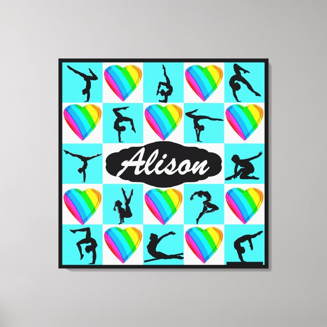 BEAUTIFUL BLUE HEART PERSONALIZED GYMNAST POSTER CANVAS PRINT (Front)